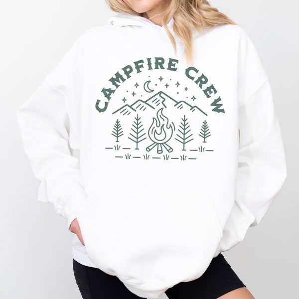 Campfire Crew Hooded Sweatshirt | Camping Pullover Hoodie | Summer Vacation, Hiking, Mountains | Group, Matching Family | Cozy Camp Outfit