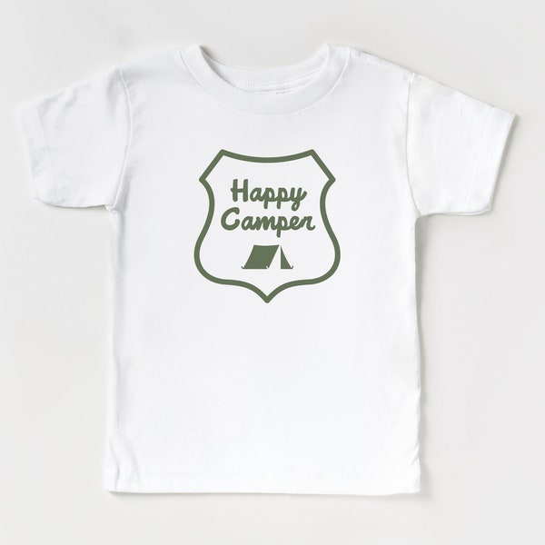Happy Camper Short Sleeve T-Shirt | National Park, Forest, Summer Camping, Hiking Tee | Infant, Kid, Adult Size | Matching Group, Family Tee