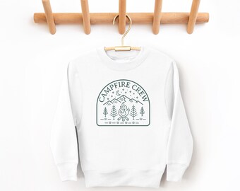 Campfire Crew,  Kids’s Pullover Crewneck Sweatshirt | Boho Woodland, Forest Sweater | Camping, Mountain Outfit | Gift for Boy, Girl | Youth
