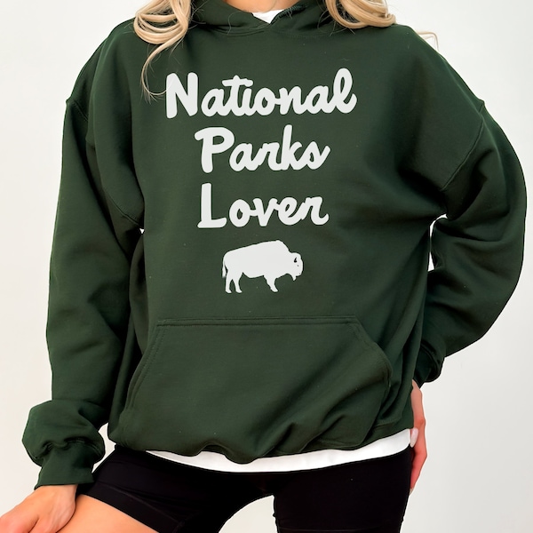 National Parks Lover Hooded Sweatshirt | Camping Pullover Hoodie | Kid’s, Adult Sizes | Summer Vacation, Hiking, Camp Outfit | Bison Buffalo
