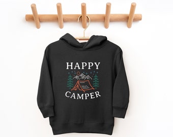 Happy Camper Toddler Fleece Hoodie | Kid’s Camping Sweatshirt | Gift for Nature, Wilderness, Outdoor Lover | Boy, Girl Pullover Sweater