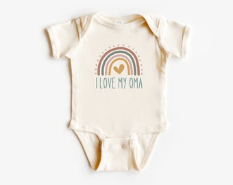 I Love My Oma Infant Bodysuit, Short Sleeve T-Shirt | Boho Rainbow German Grandma Shirt | Pregnancy Announcement | Mother's Day Outfit, Gift