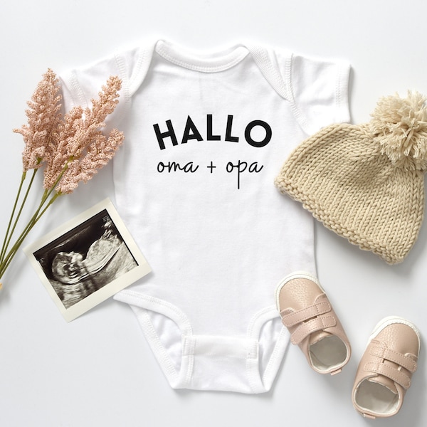 Hallo Oma + Opa Cotton Bodysuit | Super Cute Pregnancy Announcement to German Grandparents | Oma and Opa Baby Announcement