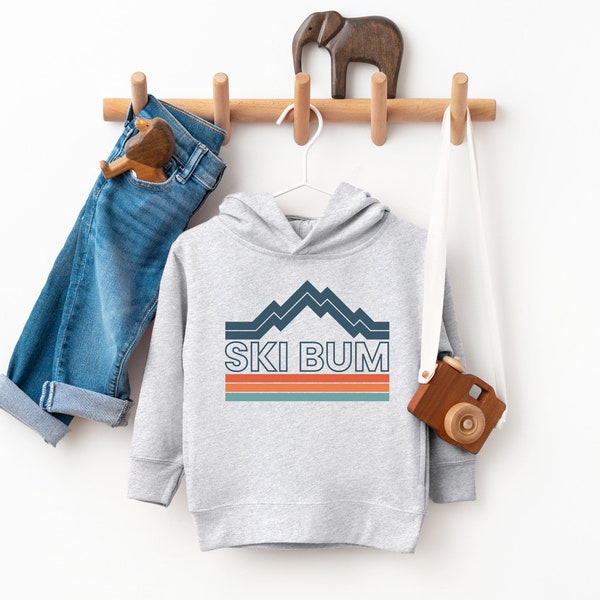 Ski Bum Toddler Fleece Hoodie | Vintage, Retro Style | Skier Gift | Kid’s Sweatshirt, Pullover | Gift for Boy, Girl | Aspen, Vail Sweater