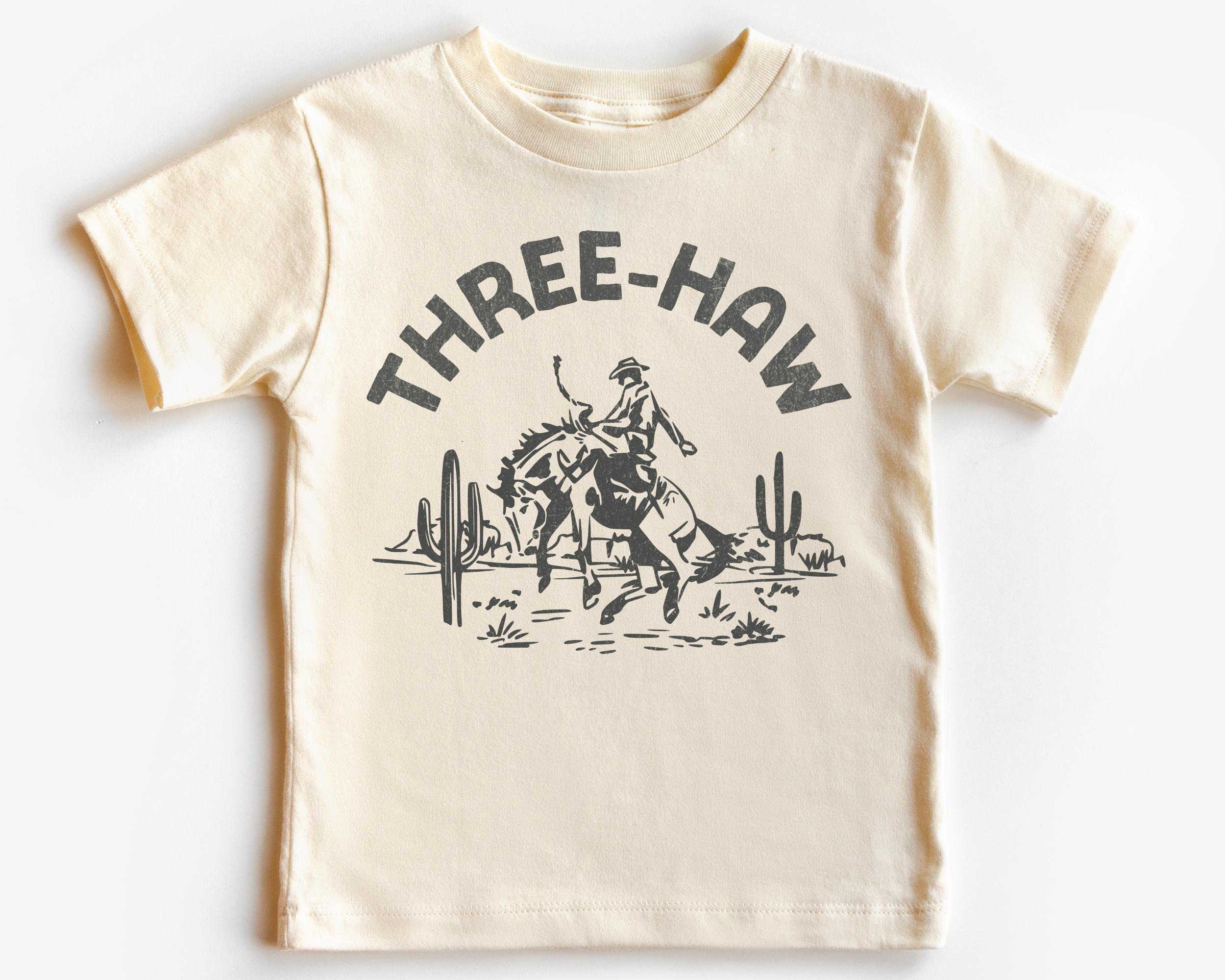 Third Birthday Kid’s T-Shirt | Three-Haw Toddler Tee | Boho Desert, Western Wild West, Cowboy, Horse Shirt Boy | My Third Rodeo Party Outfit