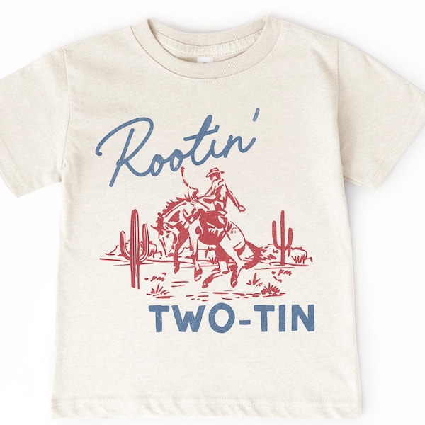 Second Birthday Kid’s T-Shirt | Rootin’ Two-Tin Toddler, Infant Tee | Desert Wild West Western Cowboy Horse Outfit Boy | My 2nd Rodeo Shirt