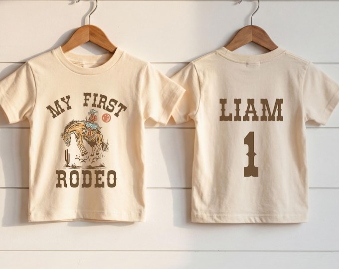 Customized 1st Birthday T-Shirt, My First Rodeo, Personalized Name on Back | Cowboy, Wild West