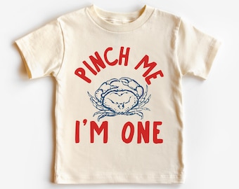 Super Cute First Birthday Infant T-Shirt, Bodysuit | Pinch Me I’m One Tee | Boho Crab, Seafood, Beach Theme 1st Bday Party Outfit Boy, Girl