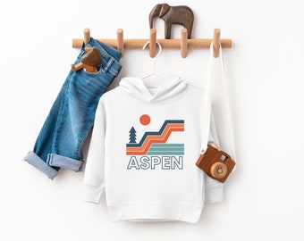 Aspen Retro Toddler Fleece Hoodie | Vintage Style Ski, Snowboard Sweatshirt, Kid | Gift Boy, Girl | Colorado Sweater | Winter, Fall Outfit