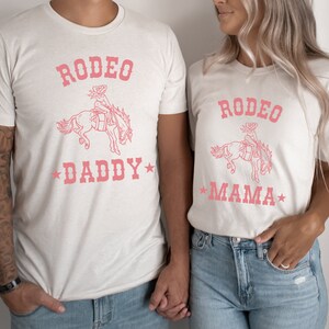 Rodeo Mama, Daddy T-Shirts | Pink Cowgirl, Western, Wild West Theme | My First Rodeo Matching Tee | Mom and Dad Rodeo Outfit | Unisex Cut