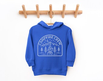 Campfire Crew Toddler Fleece Hoodie | Boho Mountains, Wilderness Kid’s Pullover Crewneck Sweatshirt | Camping Trip Outfit | Gift Boy, Girl