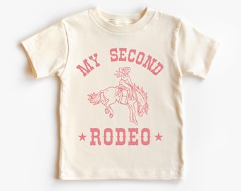 My Second Rodeo Short Sleeve T-Shirt | Cute Cowgirl, Western Wild West Themed 2nd Birthday Tee | Girl Bday Outfit | Two Wild | Girly, Pink