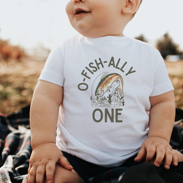 O-Fish-Ally One Infant Short Sleeve Tee, Bodysuit | Fly Fishing Trout, First Birthday Party T-Shirt | Matching Parents Siblings Shirts | Boy