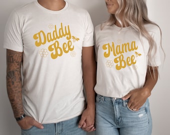 Mama, Daddy Bee Adult Short Sleeve T-Shirt | Matching Bee Day Parents Tee | Girl Birthday Family Outfits | Golden Bday | Retro Bumble Bee