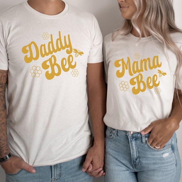 Mama, Daddy Bee Adult Short Sleeve T-Shirt | Matching Bee Day Parents Tee | Girl Birthday Family Outfits | Golden Bday | Retro Bumble Bee