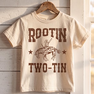 Rootin Two-Tin Kid’s Short, Long Sleeve T-Shirt | Second Birthday Outfit Boy | Wild West, Western, Rustic, Rodeo Cowboy | Matching Parents