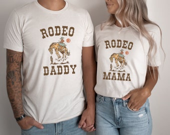 Rodeo Mama, Daddy Short Sleeve T-Shit |  Matching Parents Outfits | My First Rodeo”Birthday | Wild West, Cowboy, Western Style | Mom and Dad