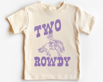 Second Birthday Kid’s T-Shirt | Two Rowdy Cute Cowgirl Toddler Short Sleeve Tee | Rodeo Wild West Western 2nd Bday Party Outfit | 2 Year Old