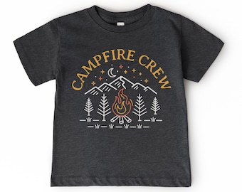 Campfire Crew Short Sleeve T-Shirt, Infant Bodysuit, Black | Wilderness, Outdoor, Camping Adventure Theme Tee | Baby Shower Gift | Boy, Girl