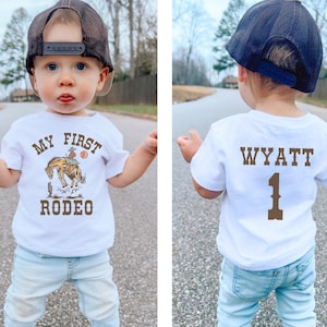 Customized 1st Birthday T-Shirt | My First Rodeo, Personalized Name on Back Tee | Cowboy, Wild West, Western Bday Outfit | Custom Boy Shirt