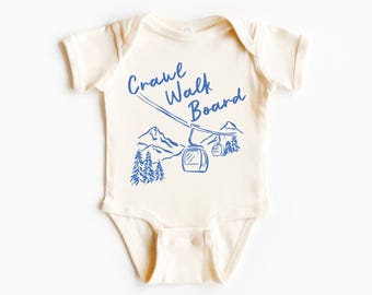 Crawl, Walk, Board Infant Baby Rib Bodysuit | Cute Snowboarding, Mountain Pregnancy Announcement Idea, Future Snowboarder | Baby Shower Gift