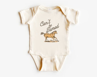 Can’t Be Tamed Short Sleeve T-Shirt, Infant Bodysuit | Horse, Wild West, Western Outfit | My First Rodeo Tee | Baby, Toddler Kid | Boy, Girl