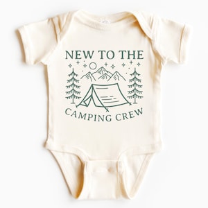 New to the Camping Crew Infant Short, Long Sleeve Bodysuit | Pregnancy Announcement | Baby Shower Gift, Boy Girl | Boho Mountain, Nature