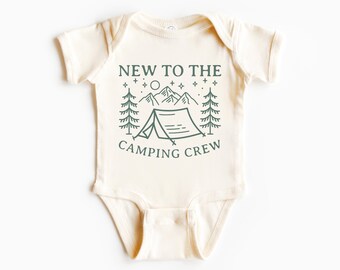 New to the Camping Crew Infant Short, Long Sleeve Bodysuit | Pregnancy Announcement | Baby Shower Gift, Boy Girl | Boho Mountain, Nature