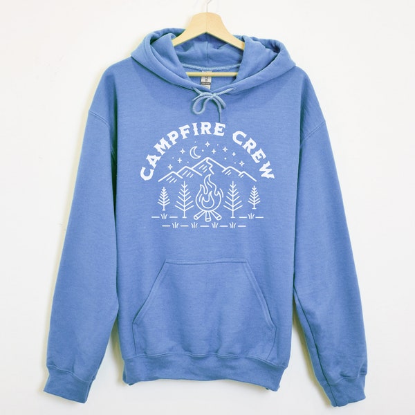 Campfire Crew Hooded Sweatshirt | Camping Pullover Hoodie | Summer Vacation, Hiking, Mountains | Group, Matching Family | Cozy Camp Outfit