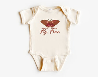 Fly Free Infant Rib Bodysuit, Short Sleeve T-Shirt | Boho Whimsical Butterfly Design | Gift for Baby Girl | Shower Gift | Free Spirit Child