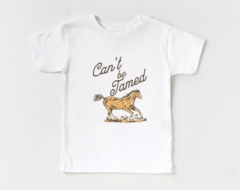 Can’t Be Tamed Short Sleeve T-Shirt, Infant Bodysuit | Horse, Wild West, Western Outfit | My First Rodeo Tee | Baby, Toddler Kid | Boy, Girl