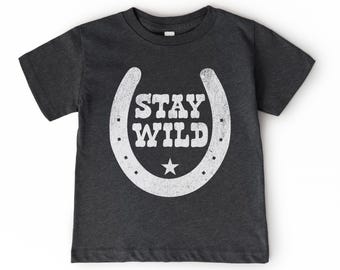 Western Kids T-Shirt | Stay Wild, Horseshoe Infant, Toddler Tee | Wild West, Rodeo, Birthday, Cowboy, Cowgirl Outfit | Gift Idea Boy, Girl