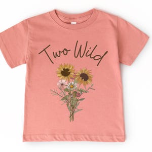 Second Birthday Kid’s T-Shirt | Two Wild Toddler Tee | Boho, Wildflower, Sunflower Bouquet | 2nd Bday Outfit Girl | Matching Mommy and Me