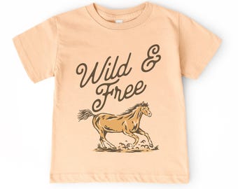 Western Kids T-Shirt | Wild and Free Toddler Tee | Wild West, Wester, Rodeo Outfit Boy, Girl | Gift Idea | Cowgirl, Cowboy, Horse Tee