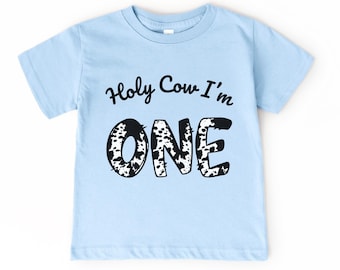 Holy Cow I’m One Infant Long Sleeve Bodysuit, T-Shirt | First Birthday Shirt Boy, Girl | Cow Print, Rodeo, Farm Theme | 1st Bday | Pink Blue