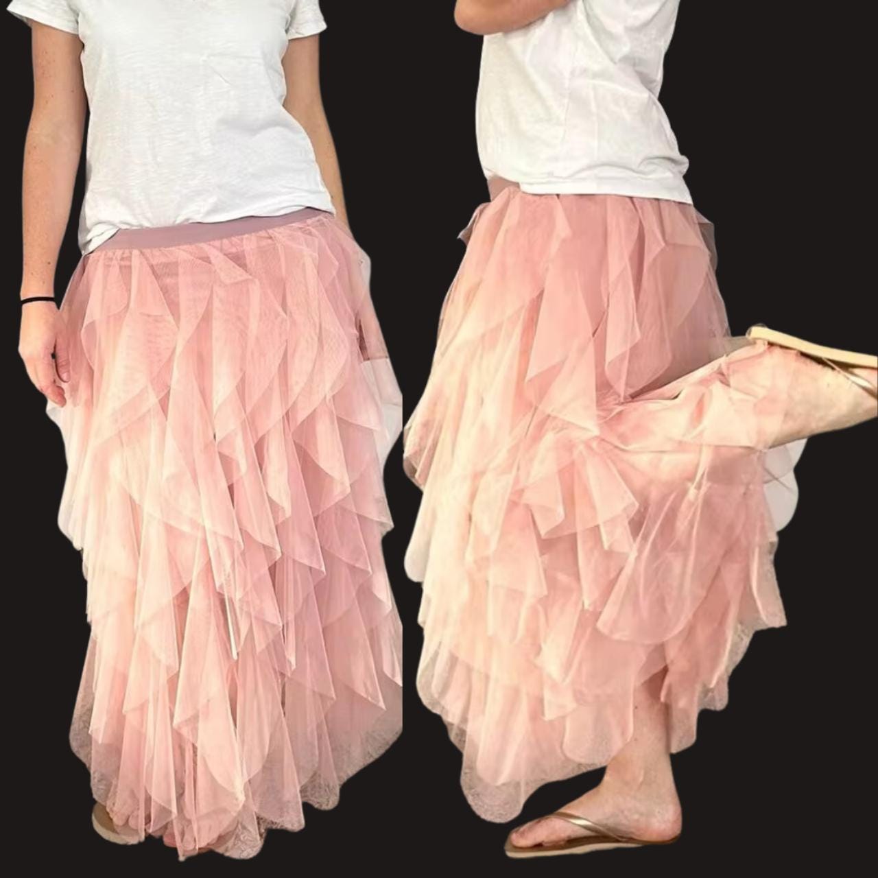 SO ME Layered Ruffled Tulle Maxi Skirt
