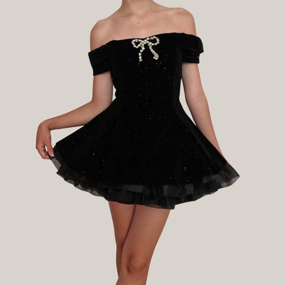 Velvet Glitter Skater Dress - Etsy Canada