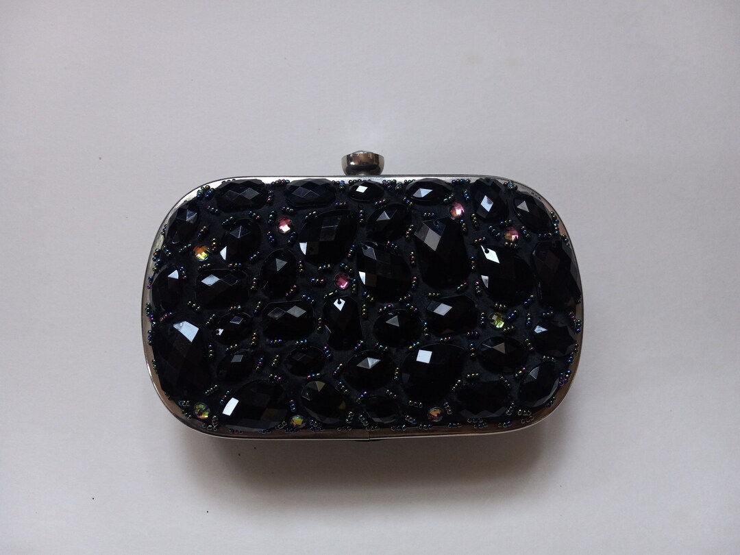 Vintage Black Jeweled Clutch Purse Etsy