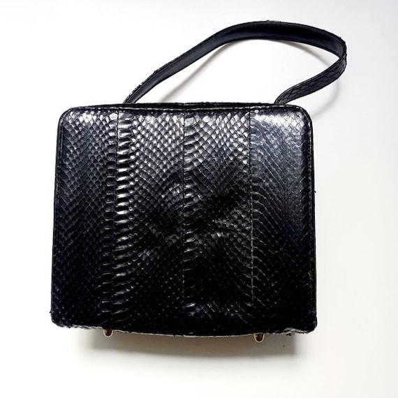 1950 Black Snakeskin Box Purse - image 1