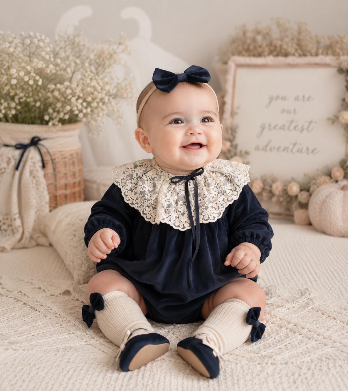 Baby Romper with Lace Collar 3-6 Month Baby Photoshoot Outfit Vintage Baby Girl Bubble Romper Special Occasion Baby Clothing