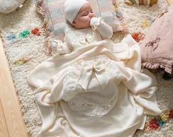 Baby Girl Coming Home Outfit Newborn Girl Coming Home Outfit Organic Baby Clothes Baby Hospital Outfit Knit Baby Clothes (0-3 M)