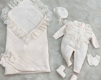 Baby Girl Coming Home Outfit Newborn Girl Coming Home Outfit Organic Baby Clothes Baby Hospital Outfit Knit Baby Clothes