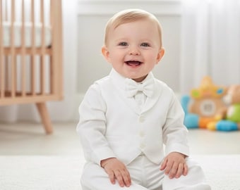4-częściowy formalny strój dla chłopca | Kamizelka, koszula, muszka i spodnie | Komplet dla noworodka |