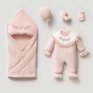 Baby Girl Coming Home Outfit Newborn Girl Coming Home Outfit Organic Baby Clothes Baby Hospital Outfit Knit Baby Clothes | Velvet Fabric