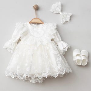 Vestido de tutú de cumpleaños, vestido de fiesta para bebé, vestido de gala para el primer cumpleaños de niña pequeña, vestido de perlas para boda, vestido para ocasiones especiales (0-3 / 3-6 meses)