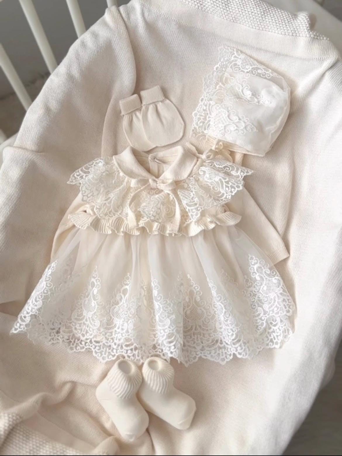 Tenue de retour à la maison pour bébé fille Tenue de retour à la maison pour nouveau-né fille Robe bio pour bébé Tenue d'hôpital pour bébé Robe en tricot pour bébé (0-3 M)
