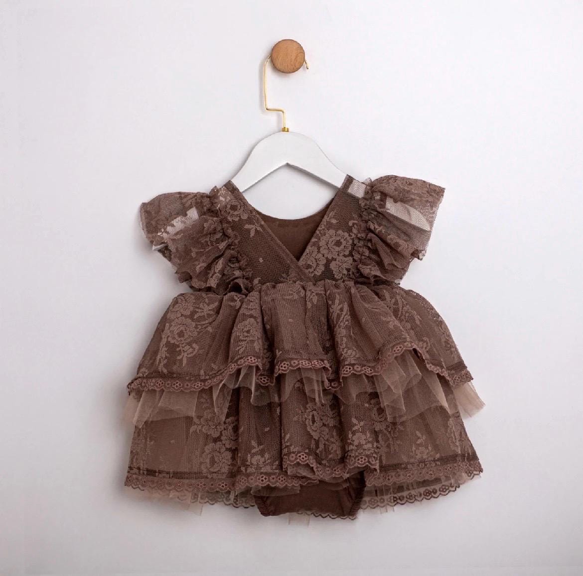 Brown Lace Baby Girl Dress Boho 1st Birthday Outfit Tiered Ruffle brown-lace-baby-girl-dress-boho-1st-birthday-outfit-tiered-ruffle
