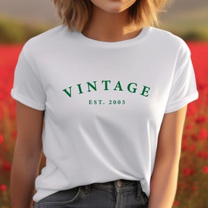 21st Birthday T shirt, 21st Vintage EST Birthday t shirt, 21st Birthday shirt , Birthday Gift for him, Birthday Gift for her. White, green print