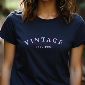 21st Birthday T shirt, 21st Vintage EST Birthday t shirt, 21st Birthday shirt , Birthday Gift for him, Birthday Gift for her. Navy, pink print