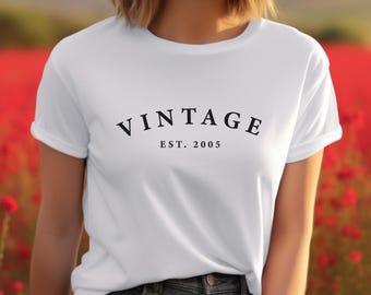 Camiseta de cumpleaños número 21, camiseta de cumpleaños vintage EST número 21, camiseta de cumpleaños número 21, regalo de cumpleaños para él, regalo de cumpleaños para ella.
